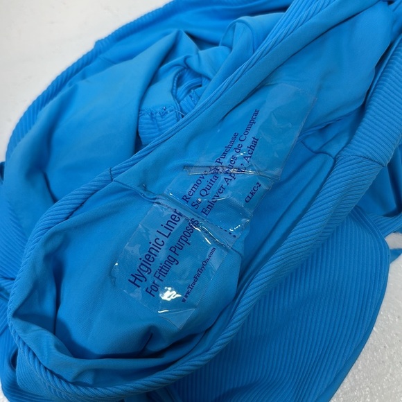 Becca Swim Suit One Piece Fine Line Rib Skylar Plunge Waterfall Blue Size Medium - Picture 8 of 13